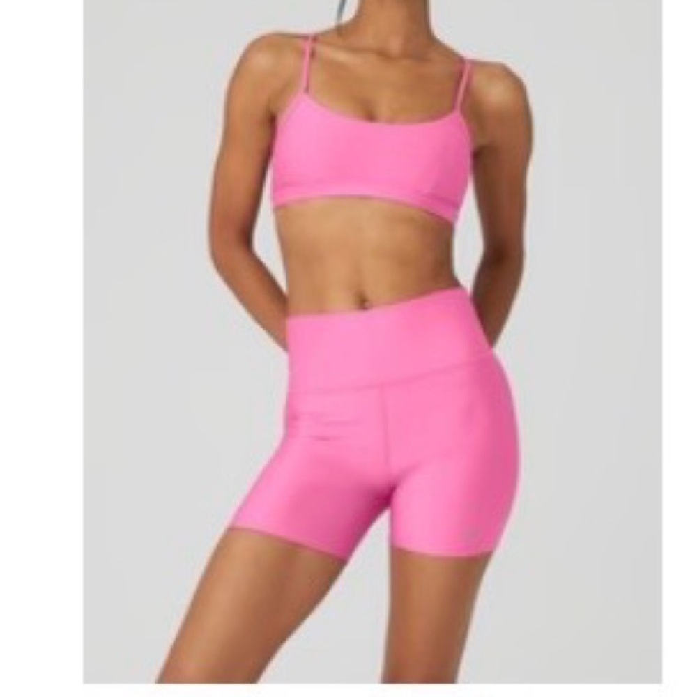ALO Yoga Pink Sports Bra and High-Waist Bike Shorts Set